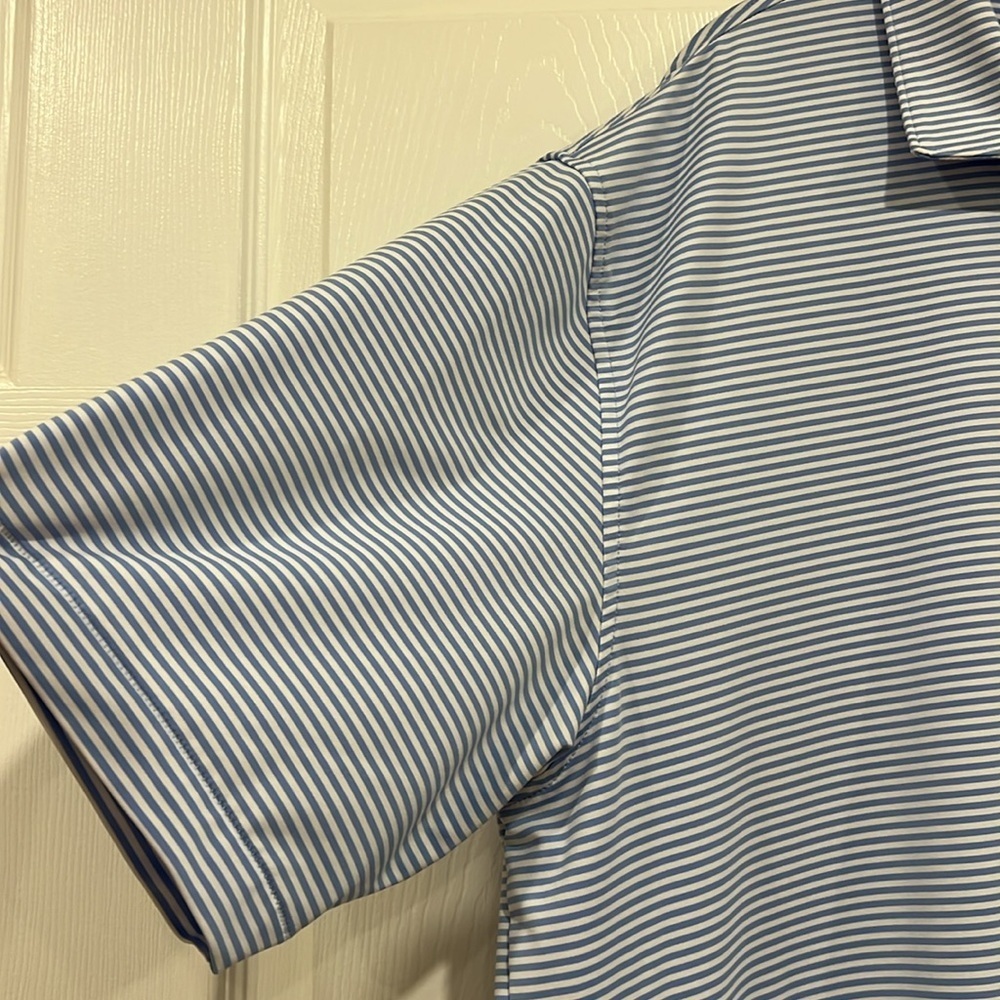 PETER MILLAR Summer Comfort Blue and White Striped Polo Mens Size XL - Picture 4 of 7